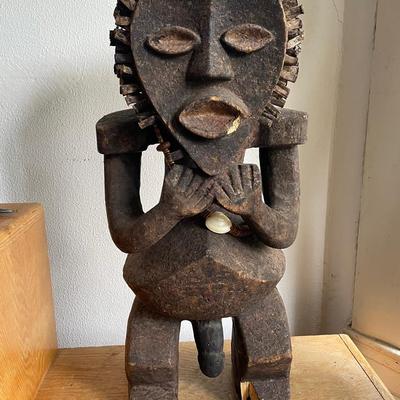 Carved Wooden Figurine With Beaded Necklace