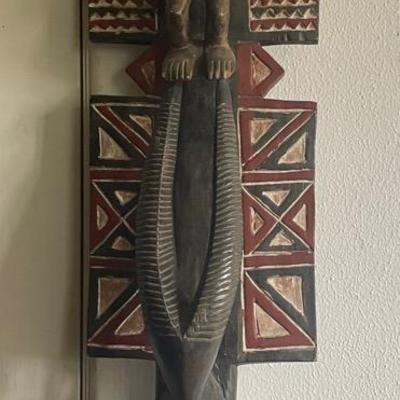 Hand-Carved African Fertility Figure Wall Mask