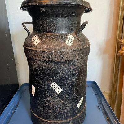Black Metal Milk Can with Handle and Lid