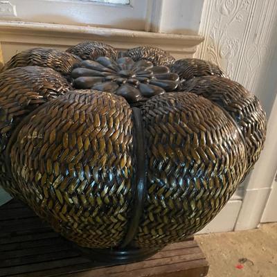 Decorative Woven Rattan Ottoman with Floral Top