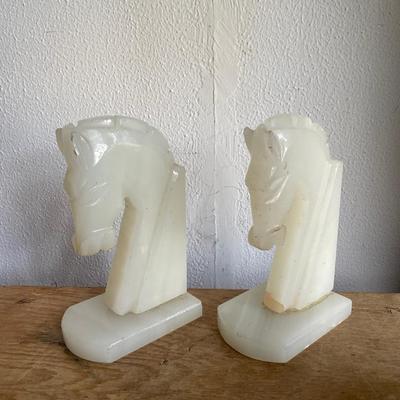 White Onyx Horse Head Bookends