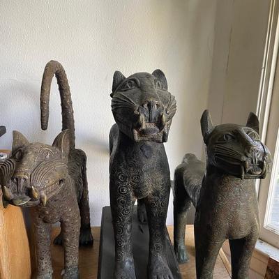 Four Handcrafted Bronze Leopard Sculptures