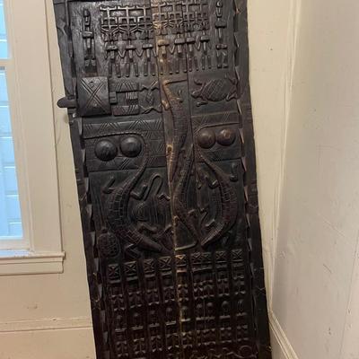 Hand-Carved Dogon African Wooden Door Panel 