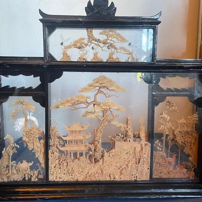 Chinese Diorama in Black Lacquered Wood Case
