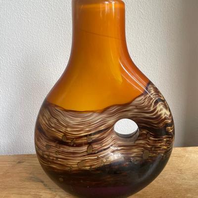 Art Glass Vase with Amber and Swirled Detail