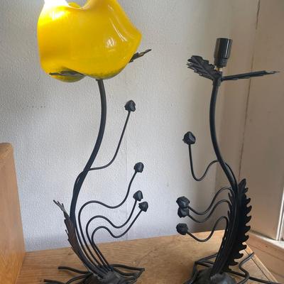 Black Wrought Iron Table Lamps With Yellow Glass Shade