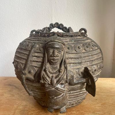 Decorative Cast Metal Vessel with Figural Relief
