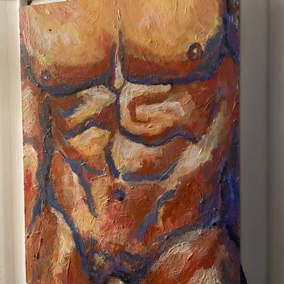 Abstract Painting of Male Torso Signed by D. Blount