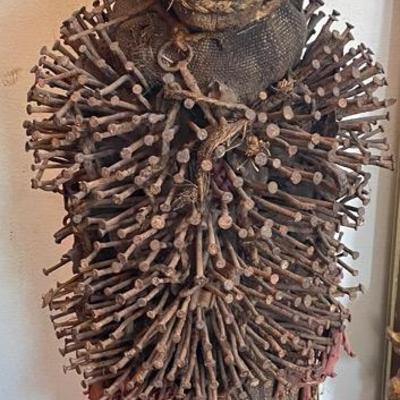 Nkisi Nkondi Power Figure with Nails and Fabric