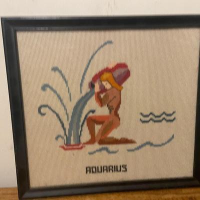 Aquarius Zodiac Sign Framed Needlepoint