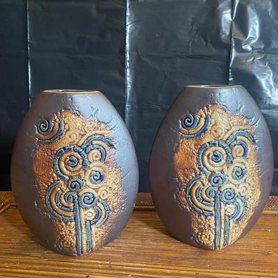 Pair of Malaysian Tenmoku Glazed Ceramic Vases – Handcrafted