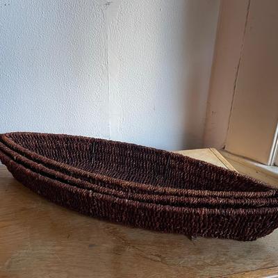3 Brown Woven Oval Baskets
