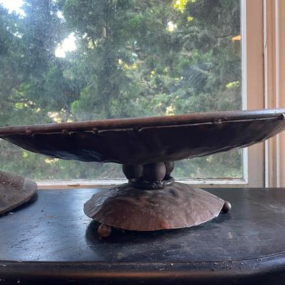 Rustic Metal Pedestal Bowl with Patina Finish