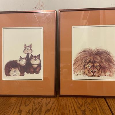 1971 Larry Nielsen Art Prints – The Art Brigade Lion & Fat Cats in Color (Framed Pair)