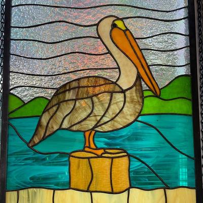 Stained Glass Panel With Pelican Design