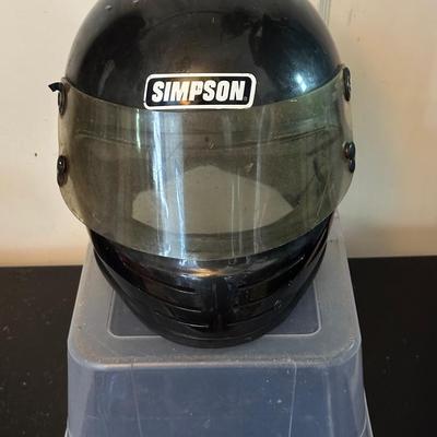 Vintage Simpson Full-Face Motorcycle Helmet – Black with Face Shield 