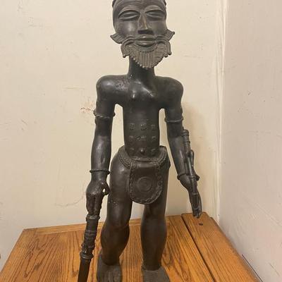 Bronze African Tribal Statue with Detailed Accents
