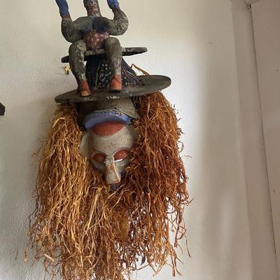 Ceremonial Mask with Raffia and Figurative Top