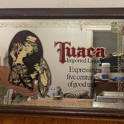 Tuaca Liquor Advertising Mirror With Wooden Frame