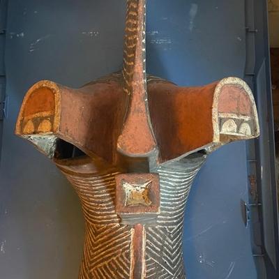 Handmade Wooden African Mask with Bold Patterning