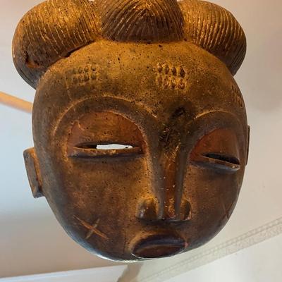 Carved Wooden Baule Mask with Stylized Coiffure