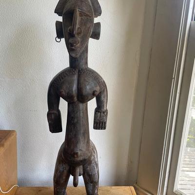 Wooden Tribal-Style Figurine with Detailed Carvings