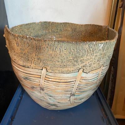 Vintage Handwoven Storage Basket with Fiber Rim