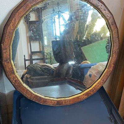 Octagonal Wall Mirror with Wood and Gilt Frame