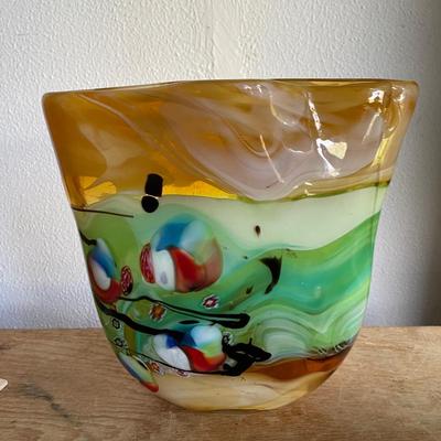 Hand-Blown Multicolored Glass Vase