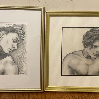 Pair of Everett '96 & '98 Male Figure Drawings – Framed Originals