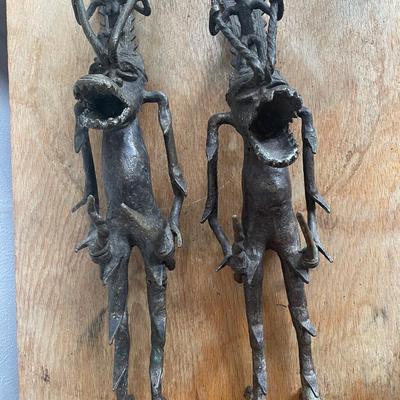 Bronze Tribal-Style Figurines with Headdresses