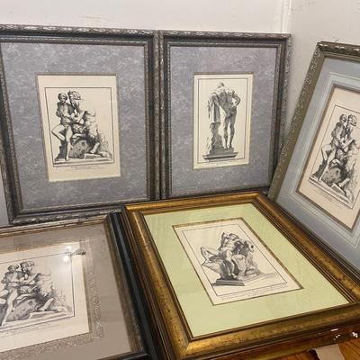 Five Framed Classical Art Engravings