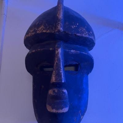 Wooden Tribal Mask With Helmet Design