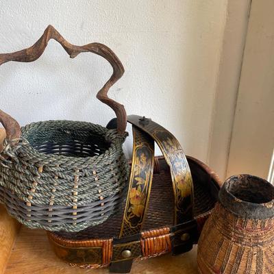 Basketry with Unique Handles and Painted Accents
