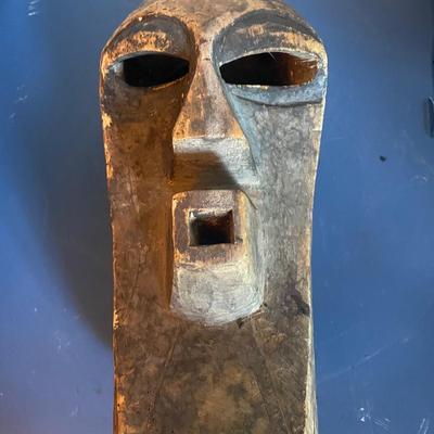 Hand-Carved Wooden Tribal Mask with Open Mouth Design
