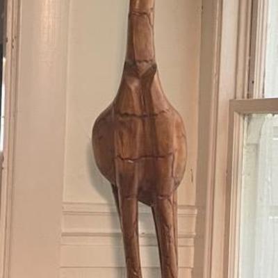 Hand-Carved Wooden Giraffe Sculpture