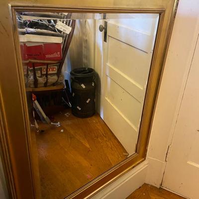 Rectangular Gold-Toned Wall Mirror with Decorative Frame