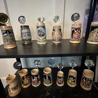 13 German-Style Ceramic Beer Steins