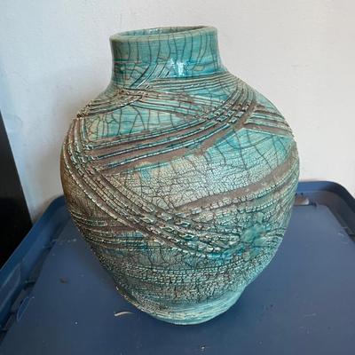 Turquoise Ceramic Vase with Signed Base