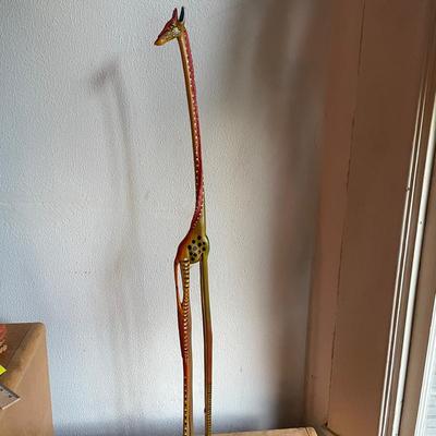 Hand-Painted Wooden Giraffe Sculpture