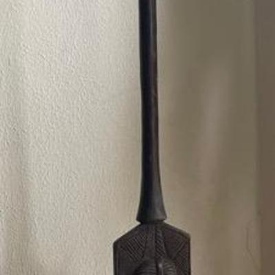 Hand-Carved Wooden Ceremonial Staff with Decorative Features