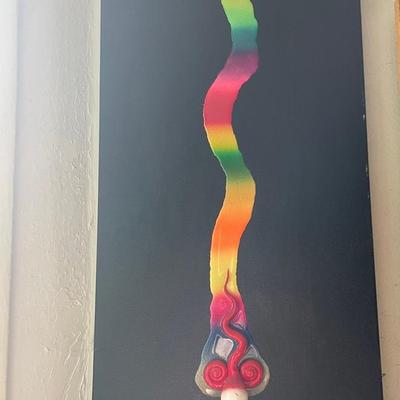Abstract Mixed Media Artwork on Canvas with Rainbow Design