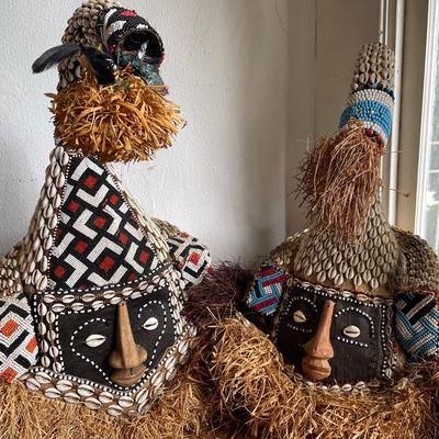 African Cowrie Shell and Beaded Ceremonial Masks