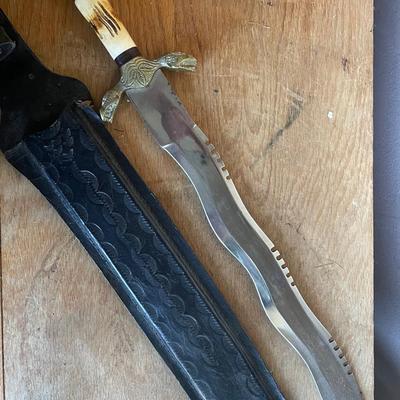 Brass and Bone Handled Ceremonial Blade with Sheath