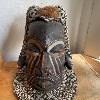 African Tribal Mask with Beads and Cowrie Shells