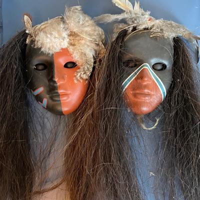 Dual-Tone Decorative Masks with Feathers and Hair