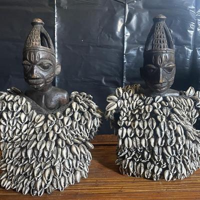 African Tribal Figures With Cowrie Shell Adornments
