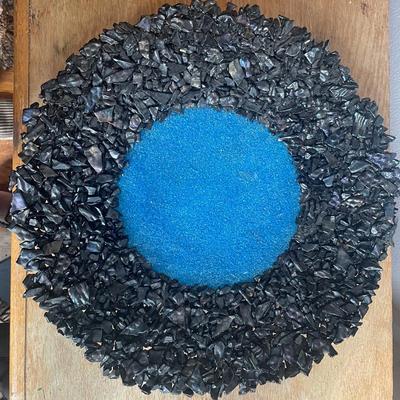 Textured Glass Plate With Black and Blue Detail