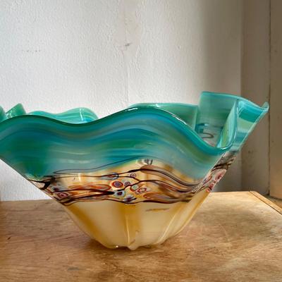 Handcrafted Multicolored Art Glass Bowl