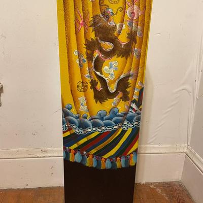 Hand-Painted Asian Dragon Pedestal Box with Tapestry Motif